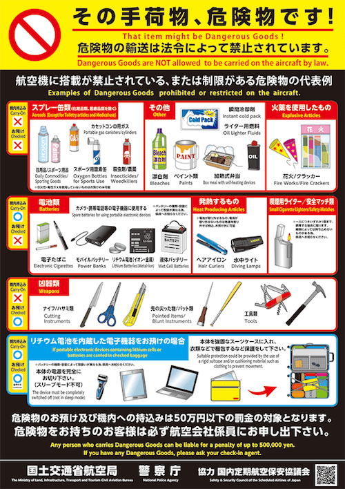 飛行機へ持ち込みできない危険物